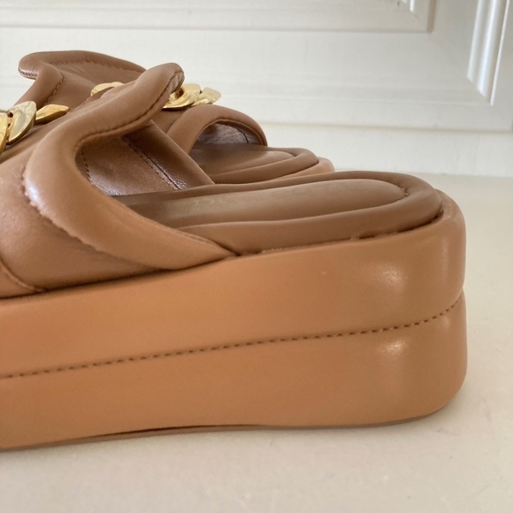 Alba Moda Anthropologie Brown Leather Gold Hardware Platform Slide Sandals Sz 36 - Picture 4 of 6